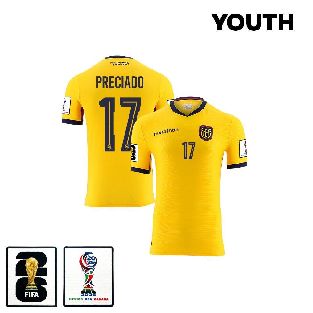 Angelo Preciado 17 Youth Ecuador National Team 2026 Home Jersey - Yellow - Jersey Teams