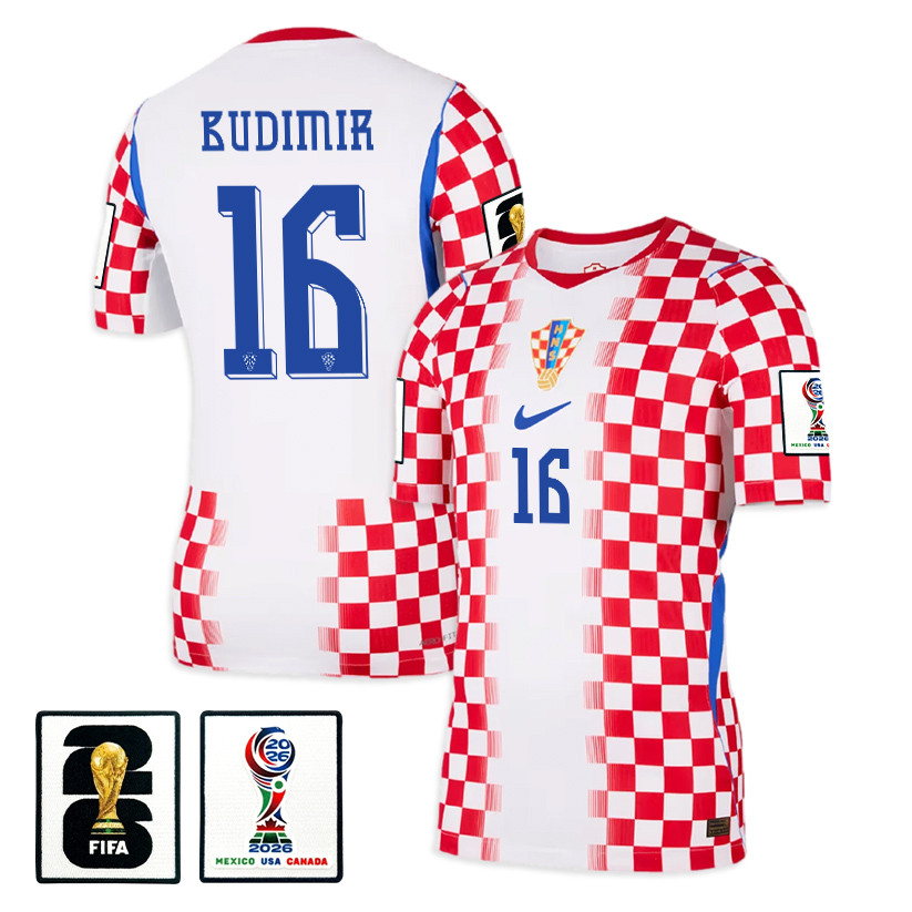 Ante Budimir 16 Croatia National Team 2026 x World Cup Patch Home Jersey - Men, White/ Red - Jersey Teams