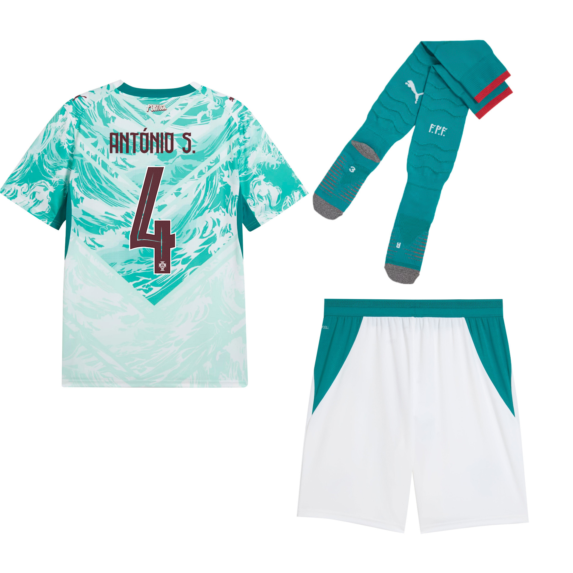 António Silva 4 Portugal 2026 Away Men Kit Set – White - Jersey Teams