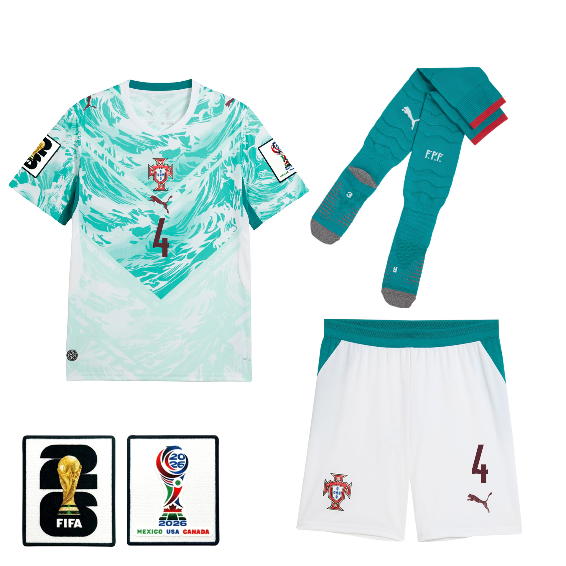 António Silva 4 Portugal 2026 Away Men Kit Set – White – Jersey Teams