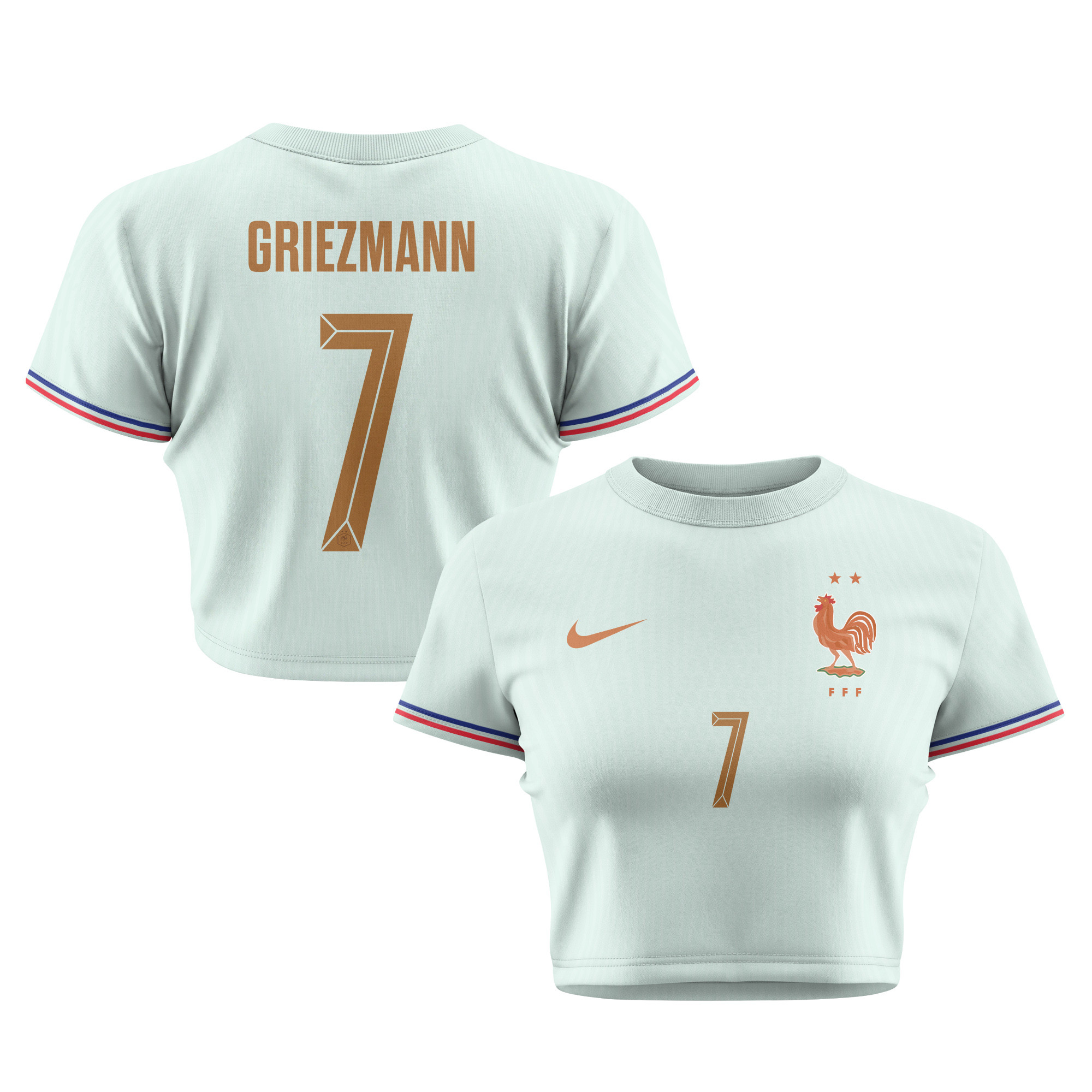 Antoine Griezmann 7 France 2026 Women's Away All-Over Print Cropped Jersey - Green - Jersey Teams