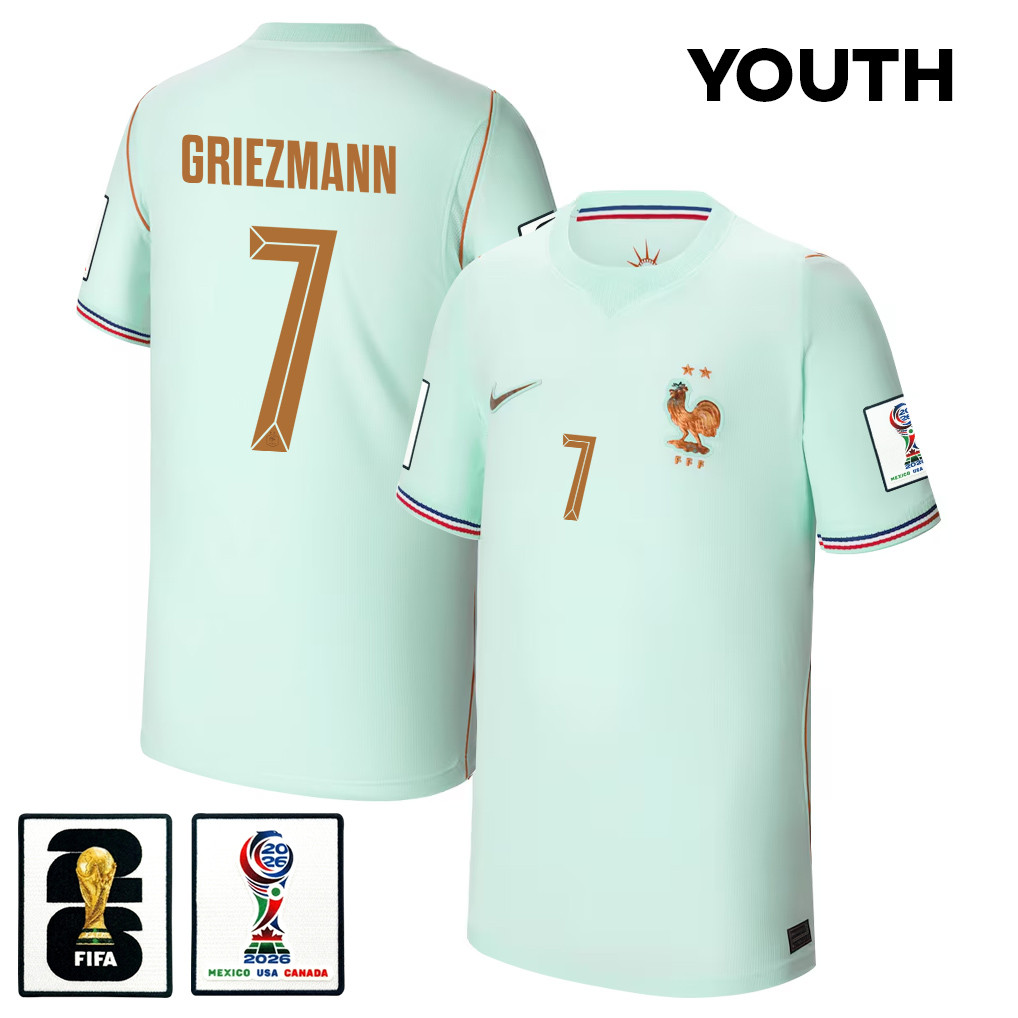 Antoine Griezmann 7 Youth France National Team 2026 Away Jersey – Green – Jersey Teams