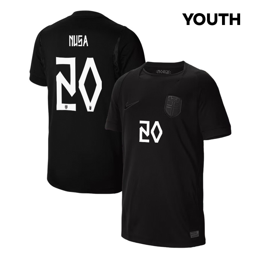 Antonio Nusa 20 Youth Norway National Team 2026 Away Jersey - Black - Jersey Teams