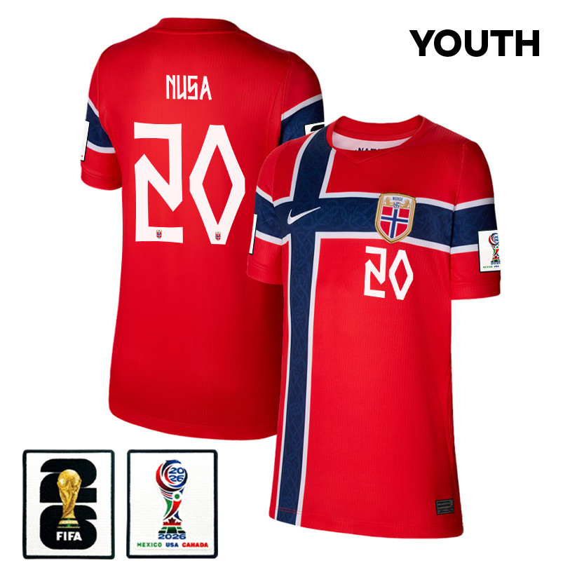 Antonio Nusa 20 Youth Norway National Team 2026 Home Jersey - Red - Jersey Teams