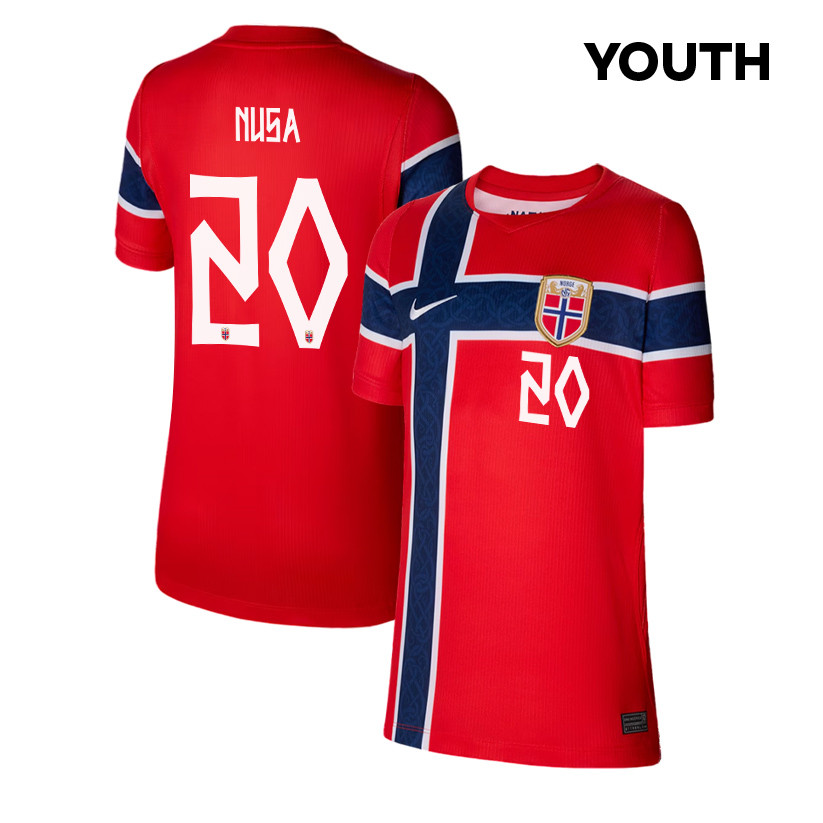 Antonio Nusa 20 Youth Norway National Team 2026 Home Jersey - Red - Jersey Teams
