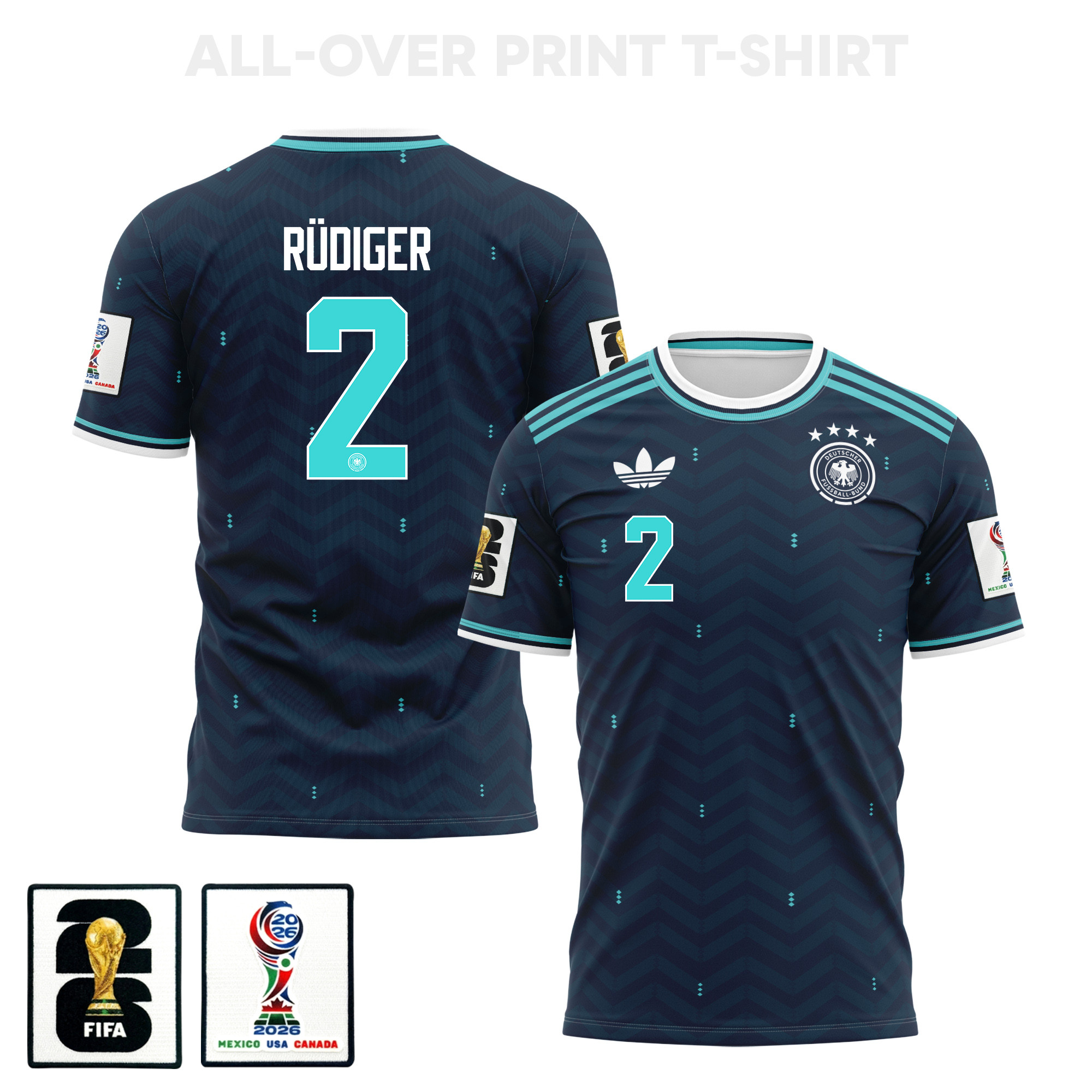 Antonio Rüdiger 2 Germany 2026 Away 3D T-Shirt Fully Printed – Unisex, Navy - Jersey Teams