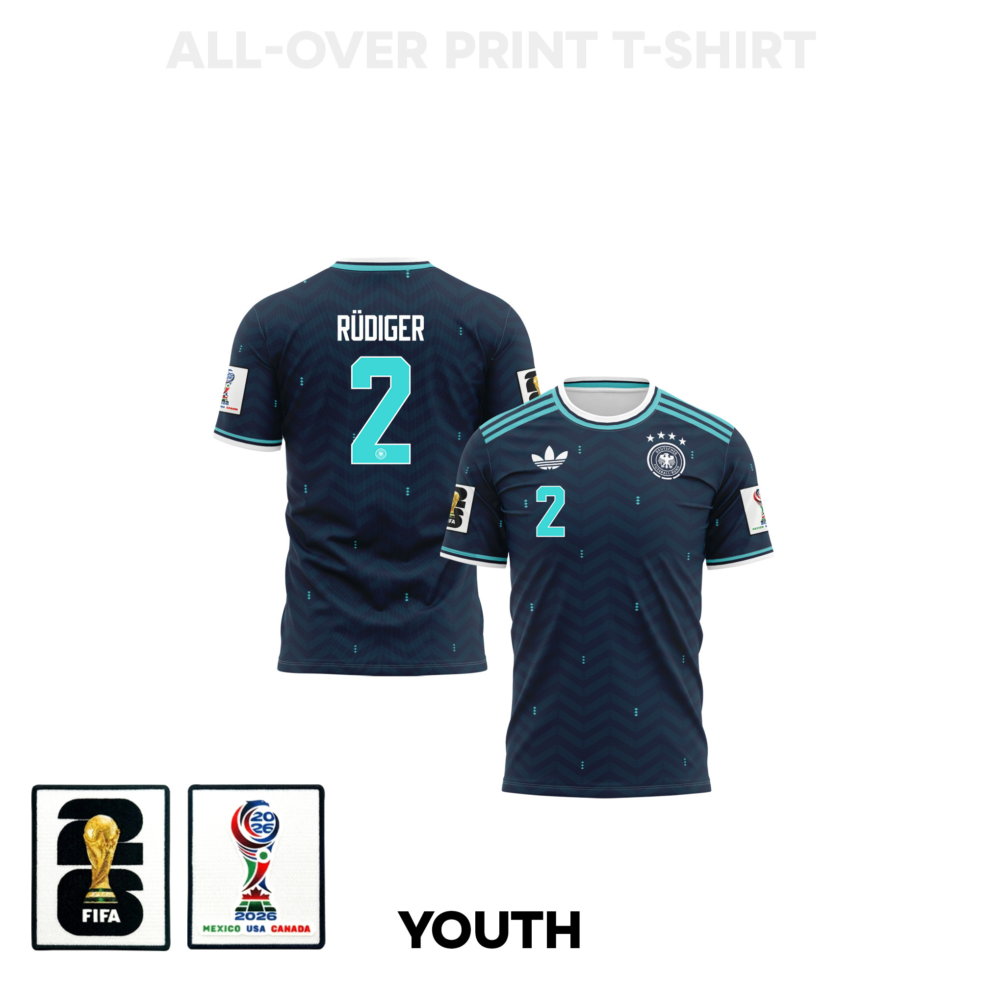 Antonio Rüdiger 2 Youth Germany 2026 Away 3D T-shirt Fully Printed – Navy - Jersey Teams