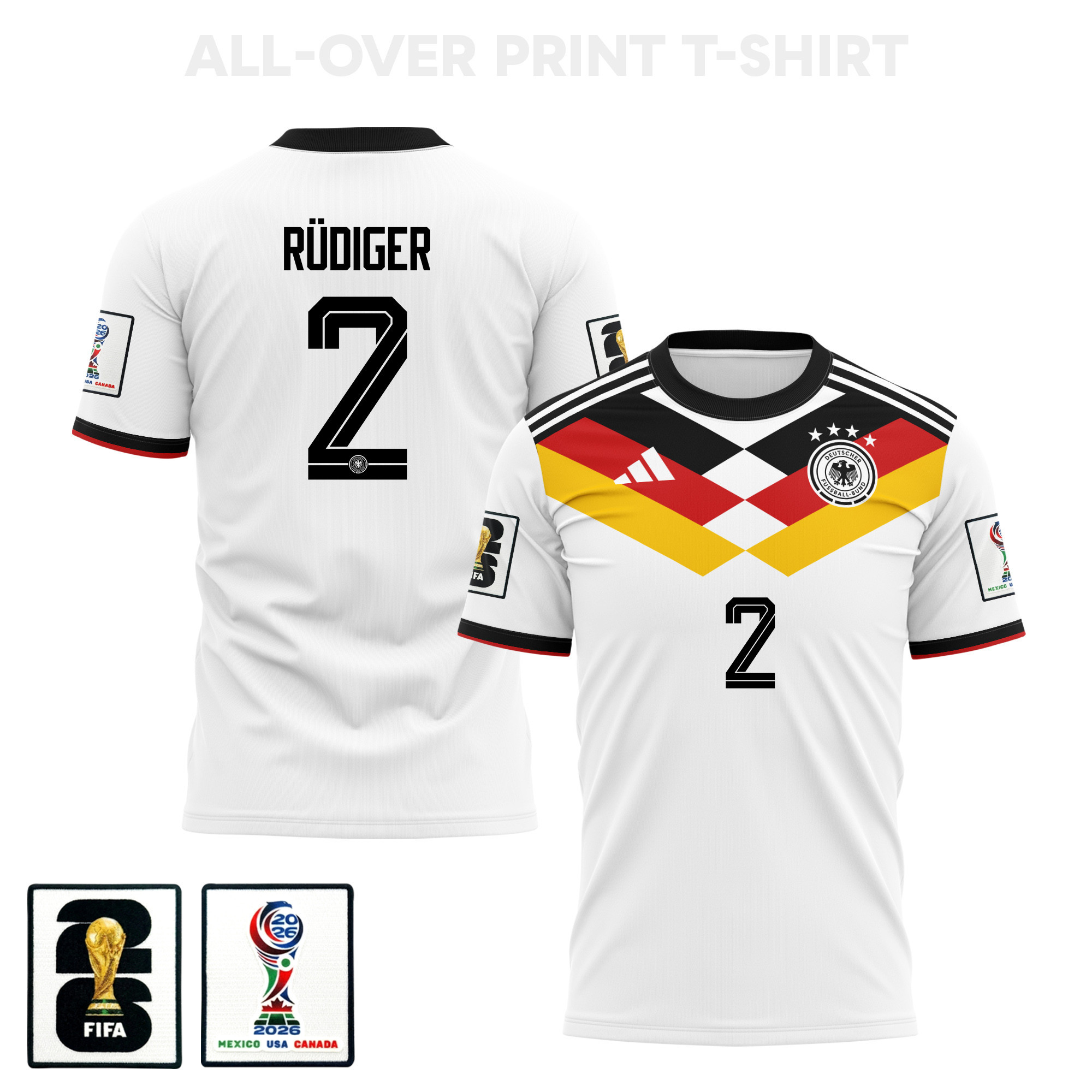 Antonio Rüdiger Germany 2026 Home 3D T-Shirt Fully Printed – Unisex, White - Jersey Teams