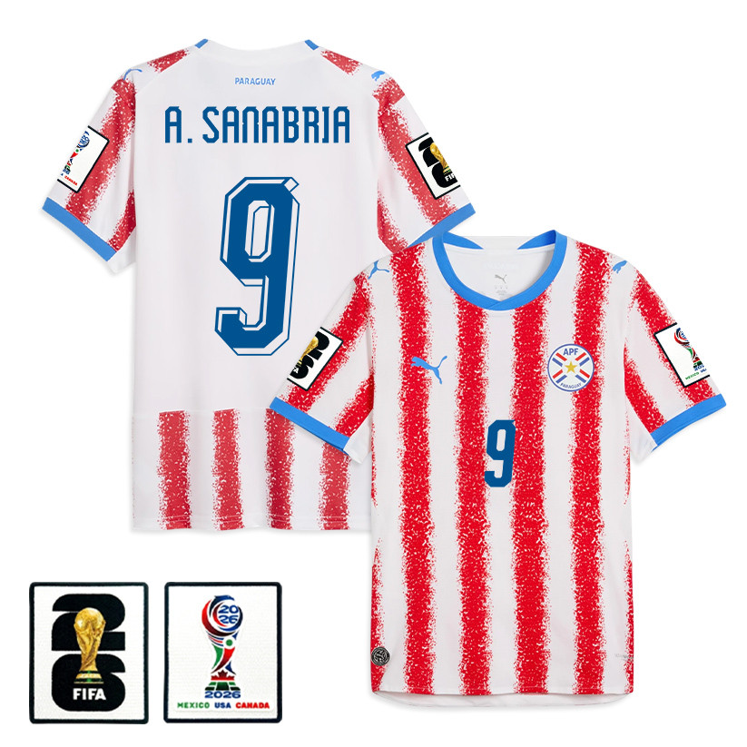 Antonio Sanabria 9 Paraguay National Team 2026 Home Jersey - White/Red, Men - Jersey Teams