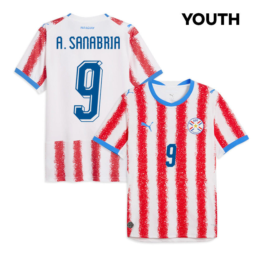 Antonio Sanabria 9 Youth Paraguay National Team 2026 Home Jersey - White/Red - Jersey Teams