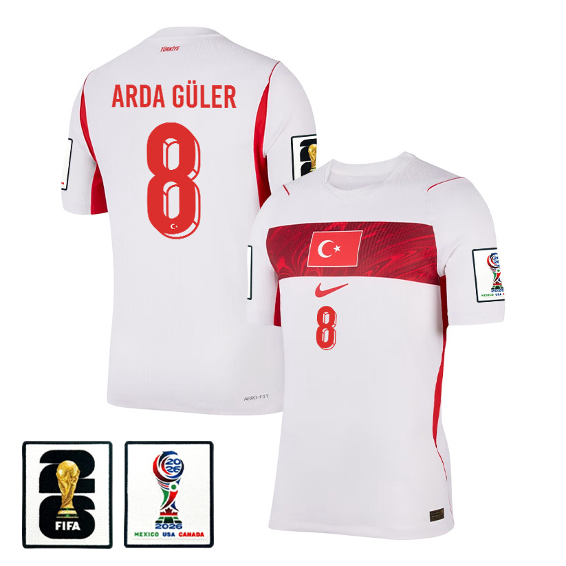 Arda Guler 8 Turkey National Team 2026 Away Jersey - White, Men - Jersey Teams