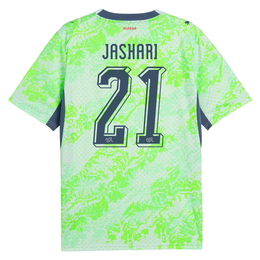 Ardon Jashari 21 Switzerland National Team 2026 x World Cup Patch Away Jersey - Men, Green - Jersey Teams