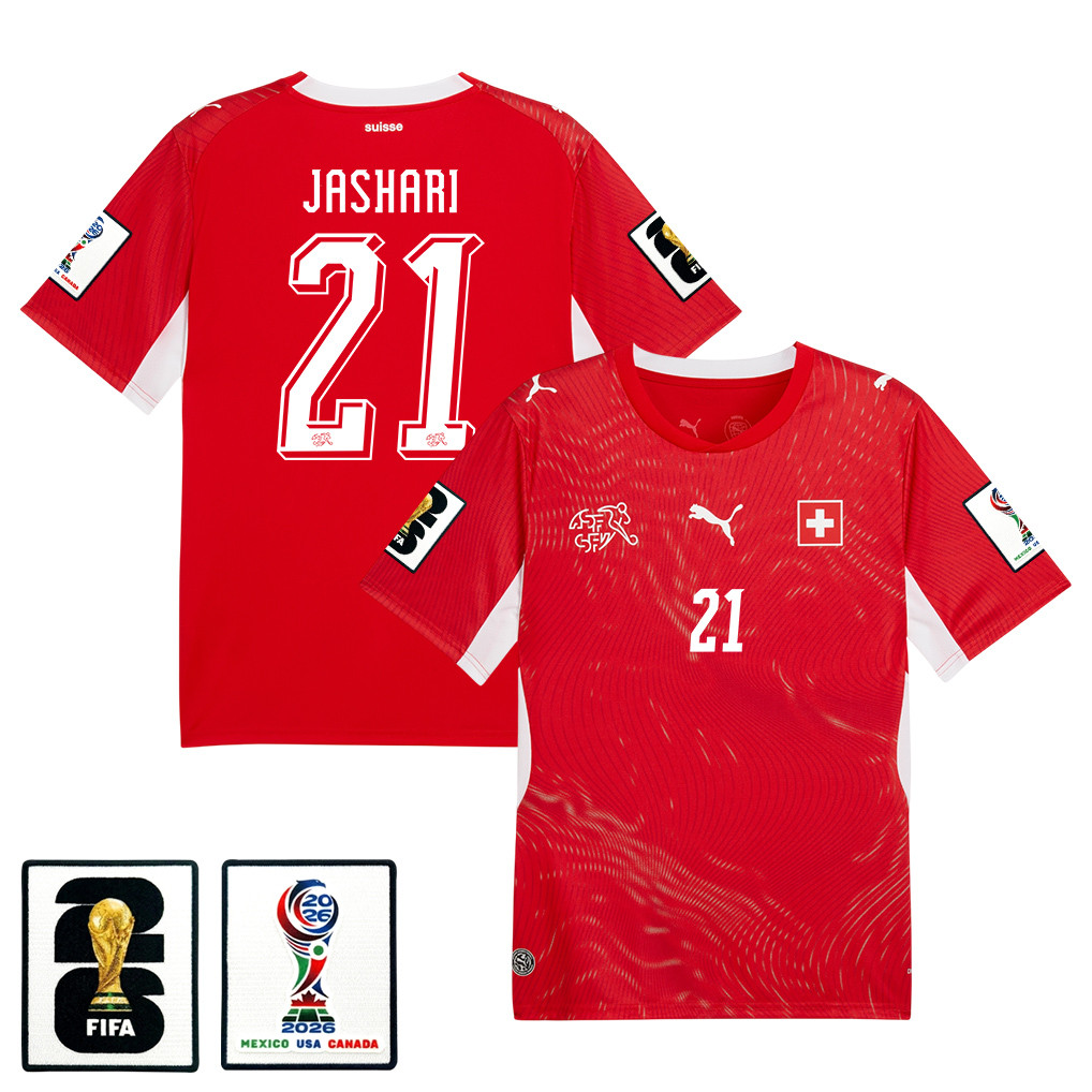 Ardon Jashari 21 Switzerland National Team 2026 x World Cup Patch Home Jersey - Red, Men - Jersey Teams