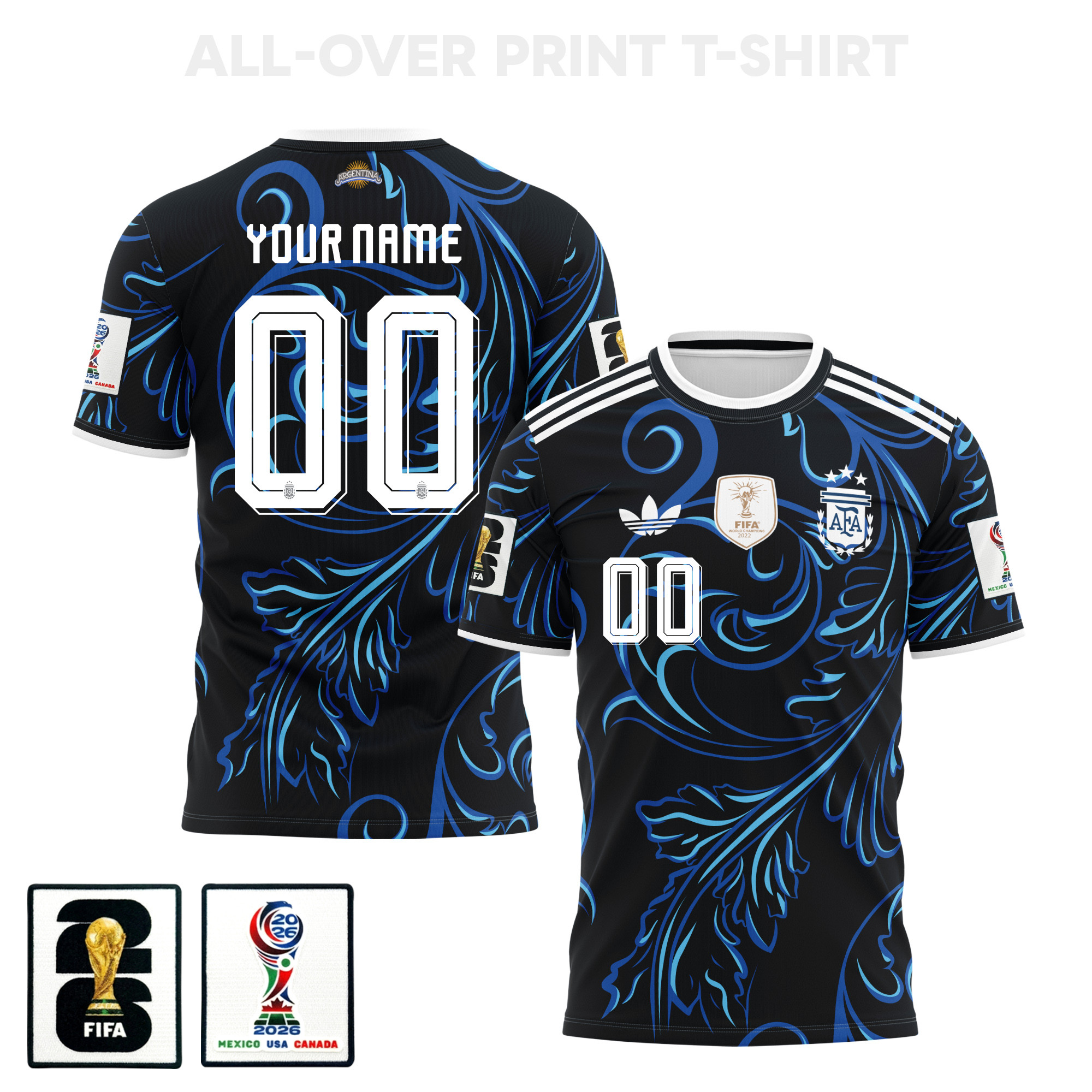 Argentina 2026 Away 3D T-Shirt Fully Printed – Personalized – Unisex, Black - Jersey Teams
