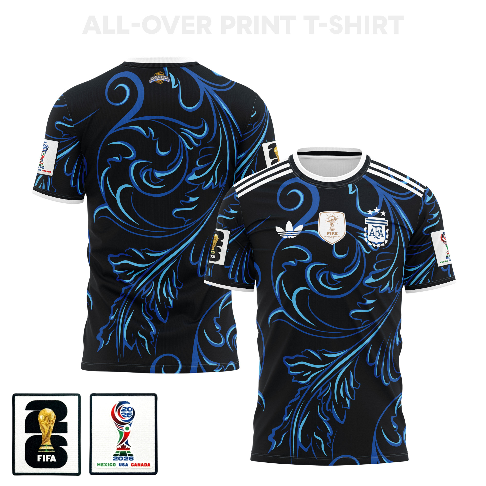 Argentina 2026 Away 3D T-Shirt Fully Printed – Unisex, Black - Jersey Teams