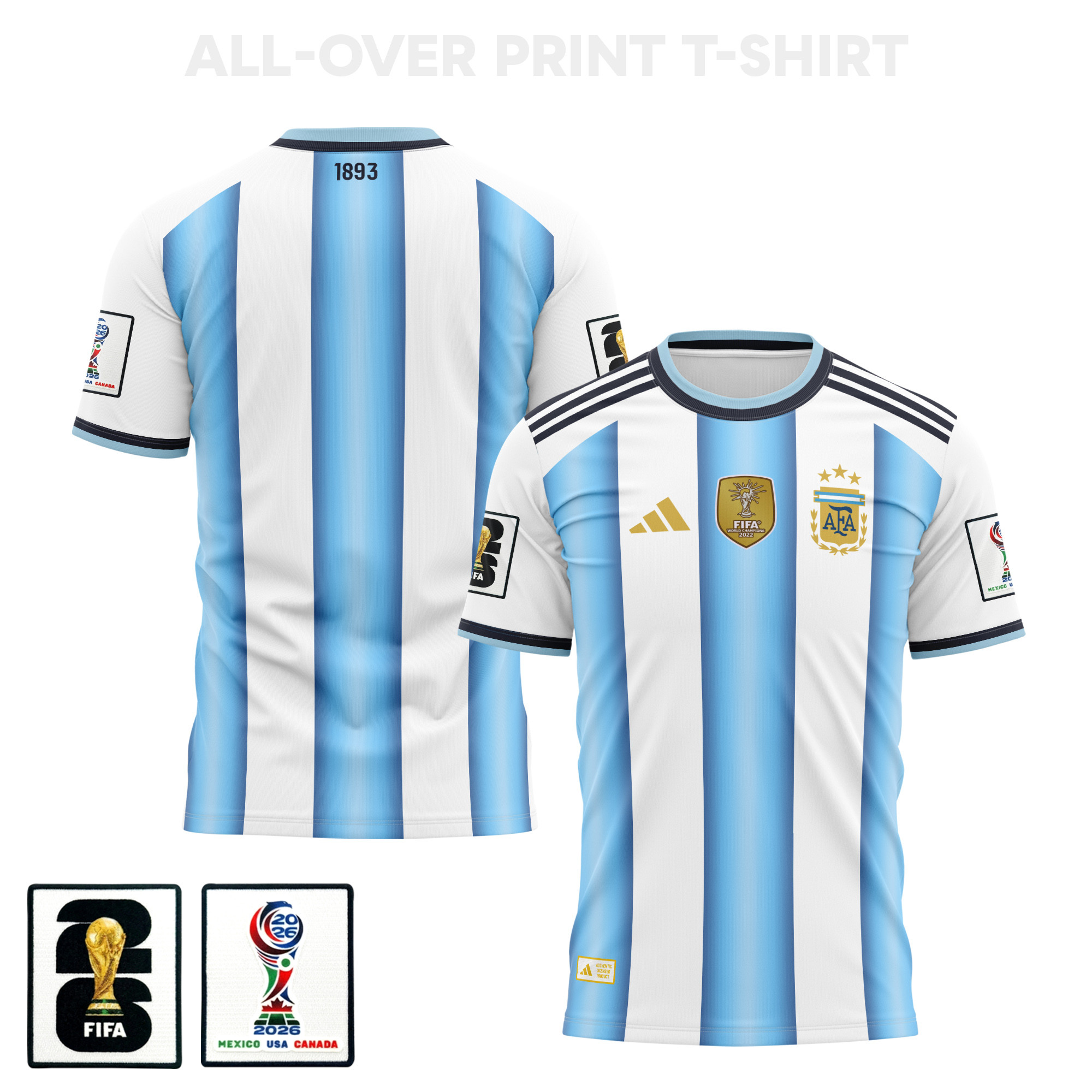 Argentina 2026 Home 3D T-Shirt Fully Printed – Unisex, White - Jersey Teams