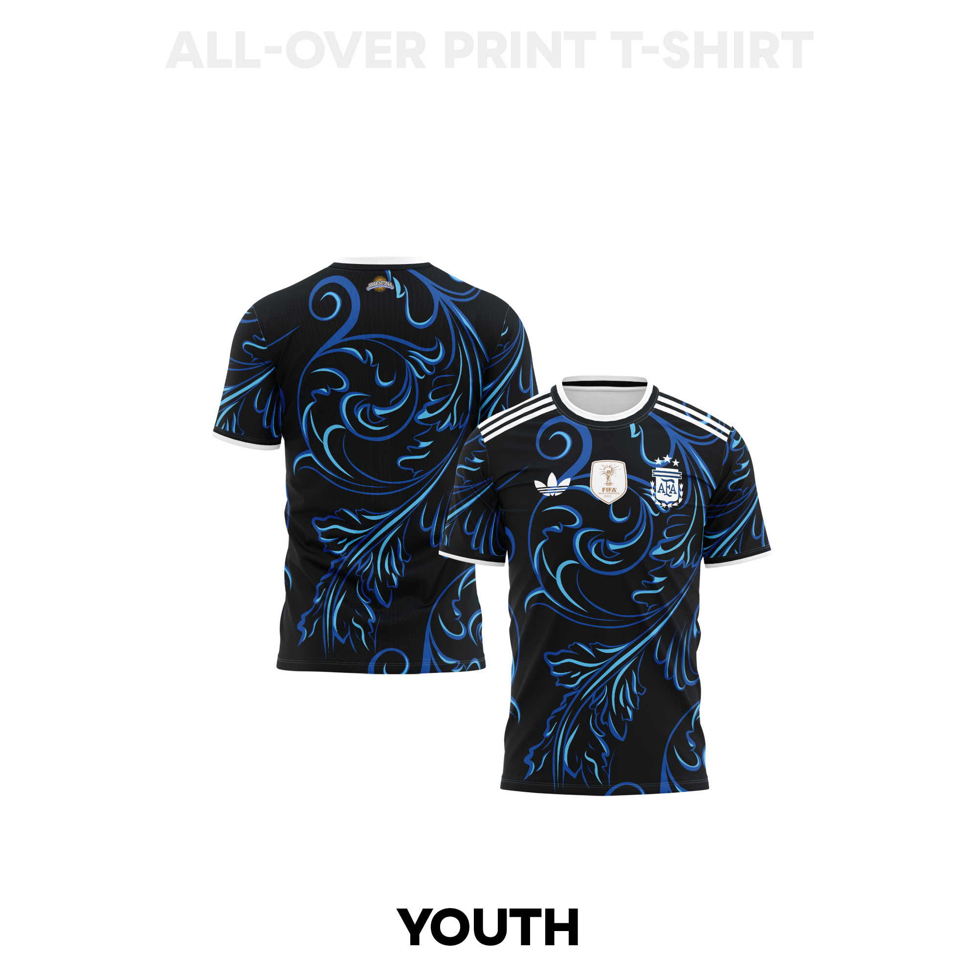 Argentina 2026 Youth Away 3D T-shirt Fully Printed – Black - Jersey Teams