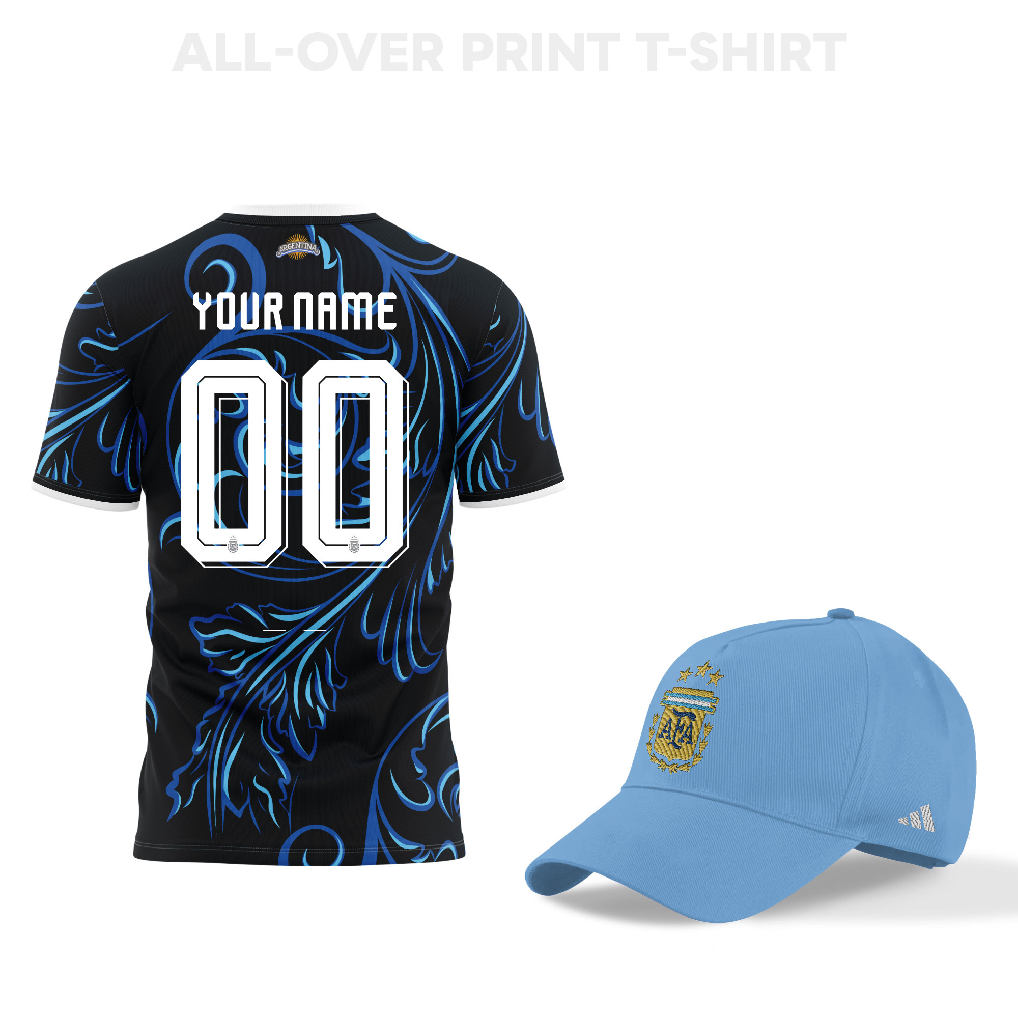 Argentina World Cup 2026 Personalized Fan Gear Set – 3D T-Shirt & Baseball Cap - Jersey Teams