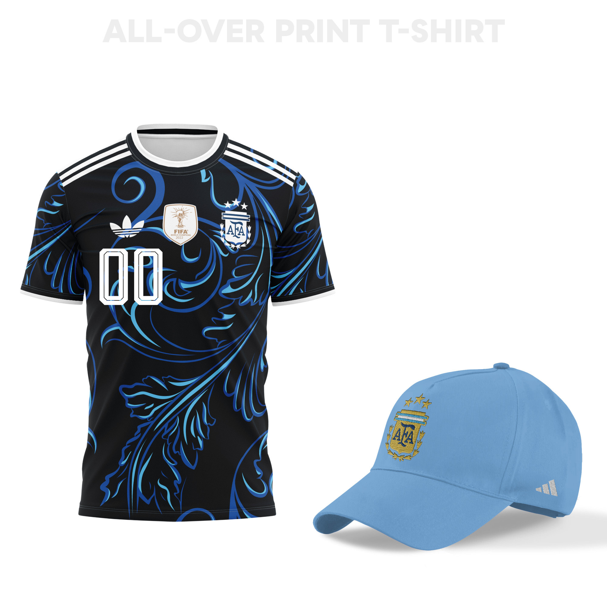 Argentina World Cup 2026 Personalized Fan Gear Set – 3D T-Shirt & Baseball Cap – Jersey Teams