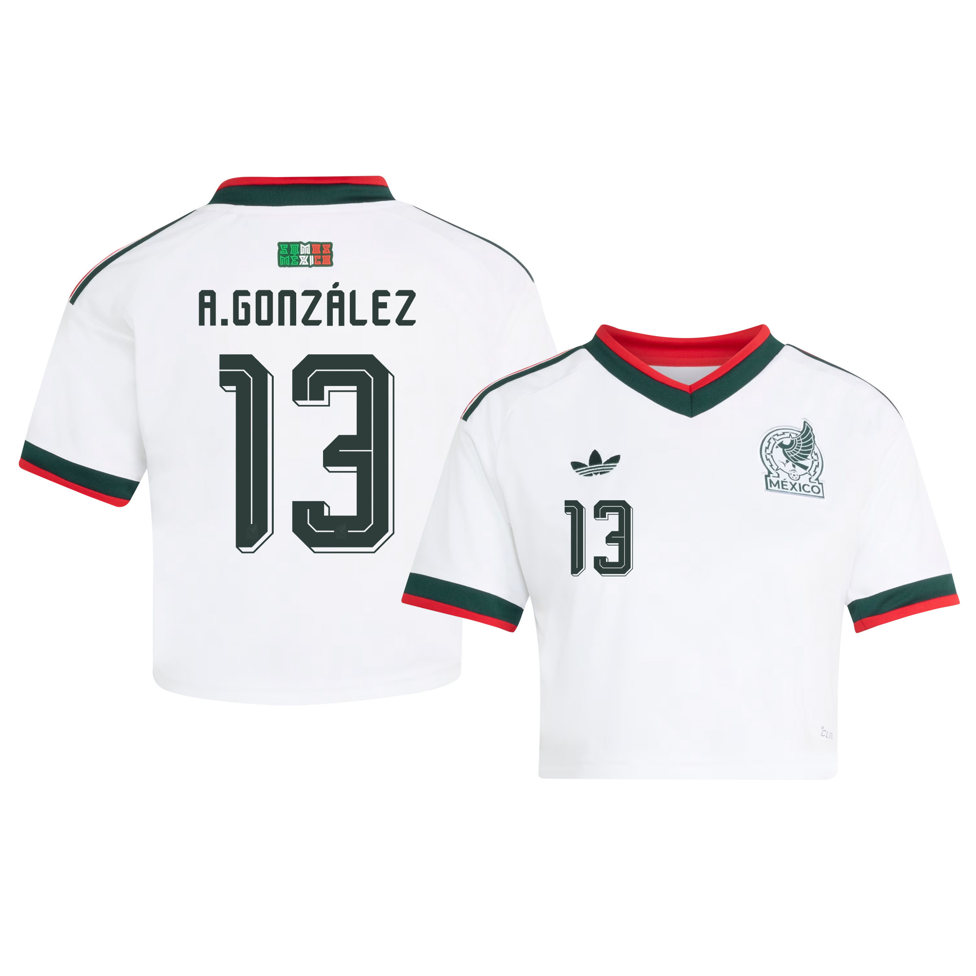 Armando González 13 Mexico 2026 Away Women’s Cropped Jersey - White - Jersey Teams