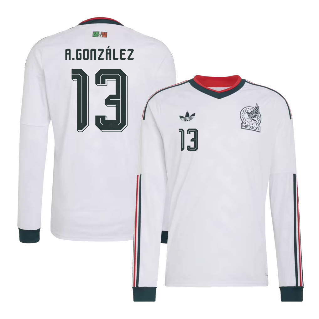 Armando González 13 Mexico National Team 2026 Away Long Sleeve Jersey - White - Jersey Teams