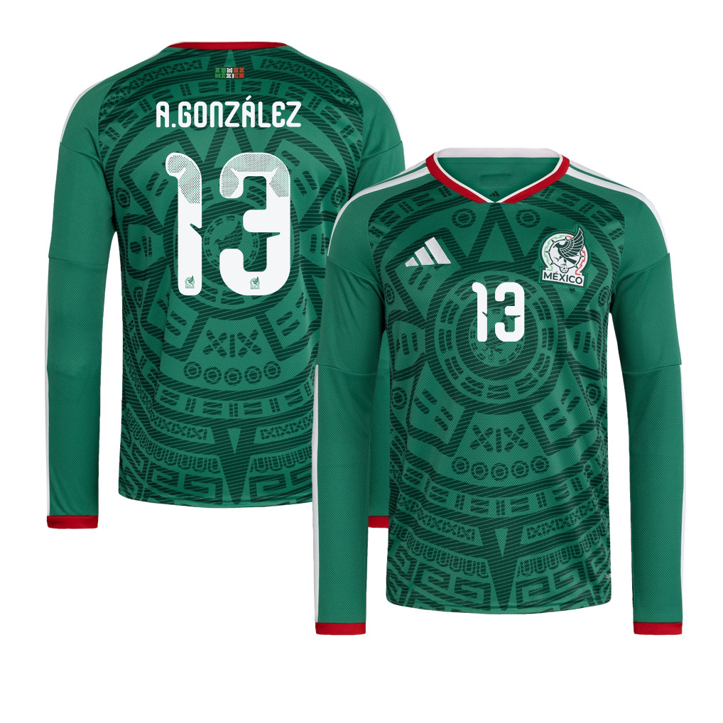 Armando González 13 Mexico National Team 2026 Home Long Sleeve Jersey - Green - Jersey Teams