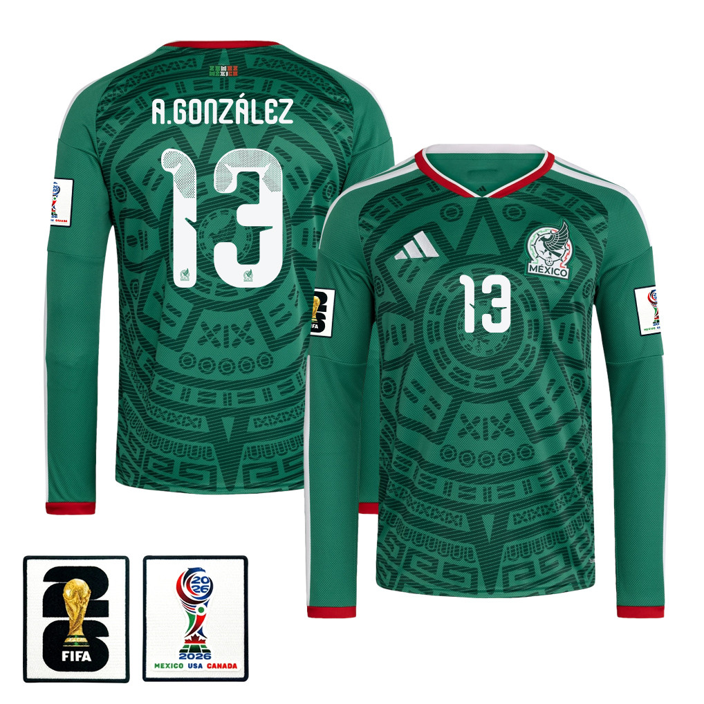 Armando González 13 Mexico National Team 2026 Home Long Sleeve Jersey - Green - Jersey Teams