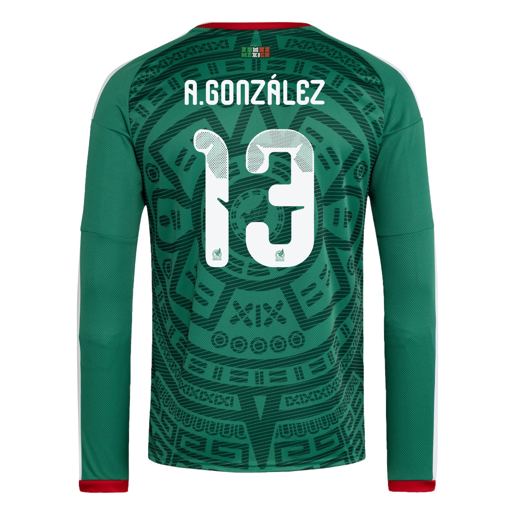 Armando González 13 Mexico National Team 2026 Home Long Sleeve Jersey - Green - Jersey Teams