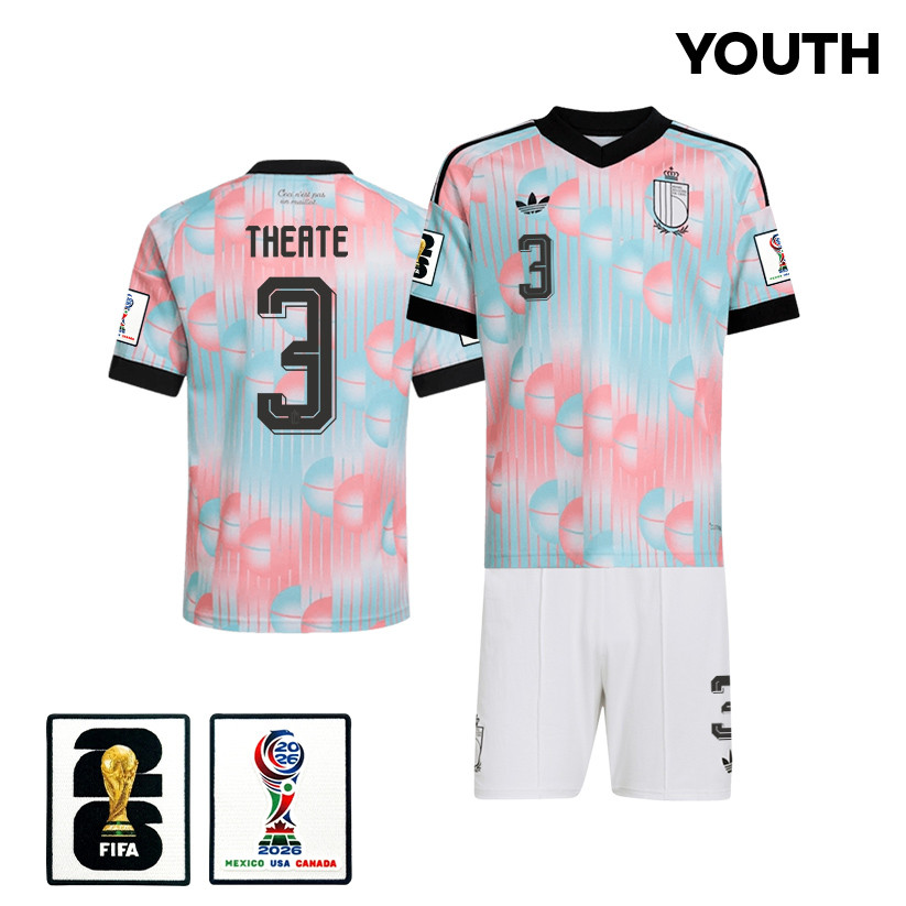 Arthur Theate 3 Belgium 2026 YOUTH Away Jersey & Shorts Set - Light Blue - Jersey Teams