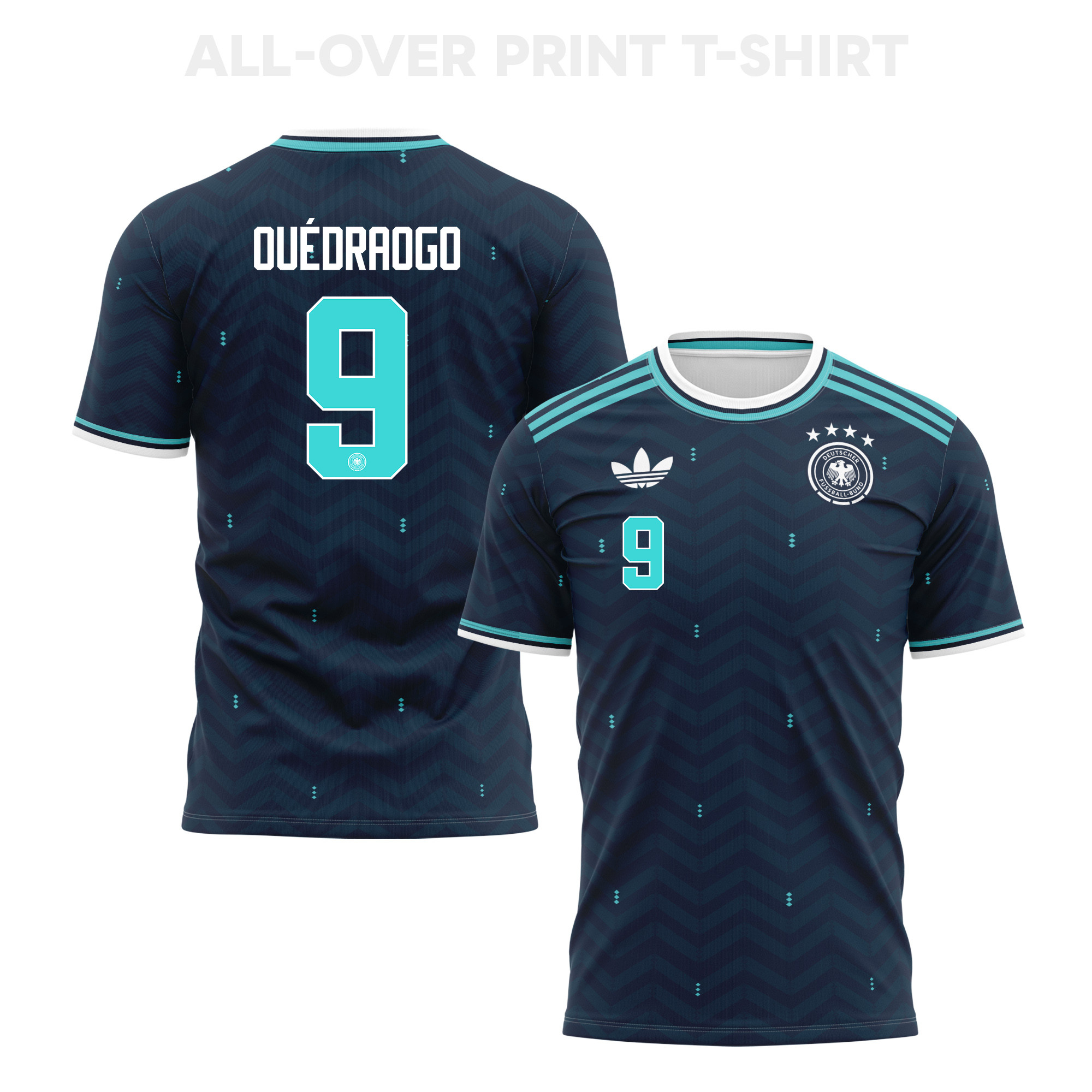 Assan Ouédraogo 9 Germany 2026 Away 3D T-Shirt Fully Printed – Unisex, Navy - Jersey Teams