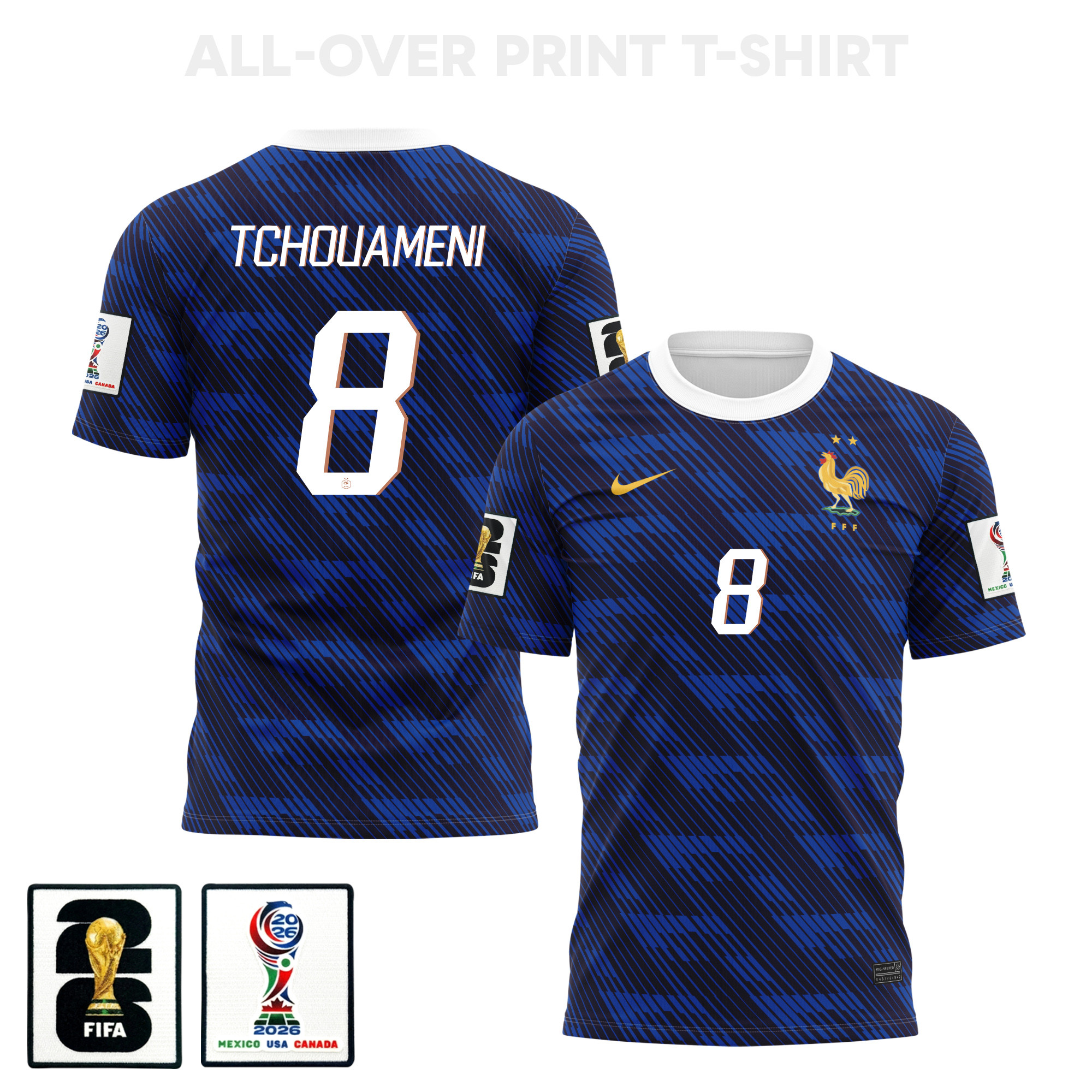 Aurélien Tchouaméni 8 France 2026 Home 3D T-Shirt Fully Printed – Unisex, Blue - Jersey Teams