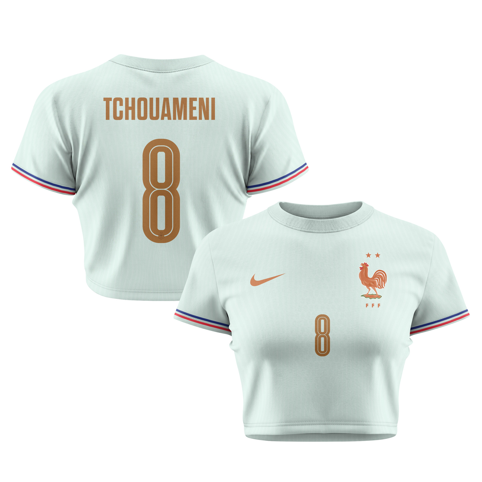Aurélien Tchouaméni 8 France 2026 Women's Away All-Over Print Cropped Jersey - Green - Jersey Teams