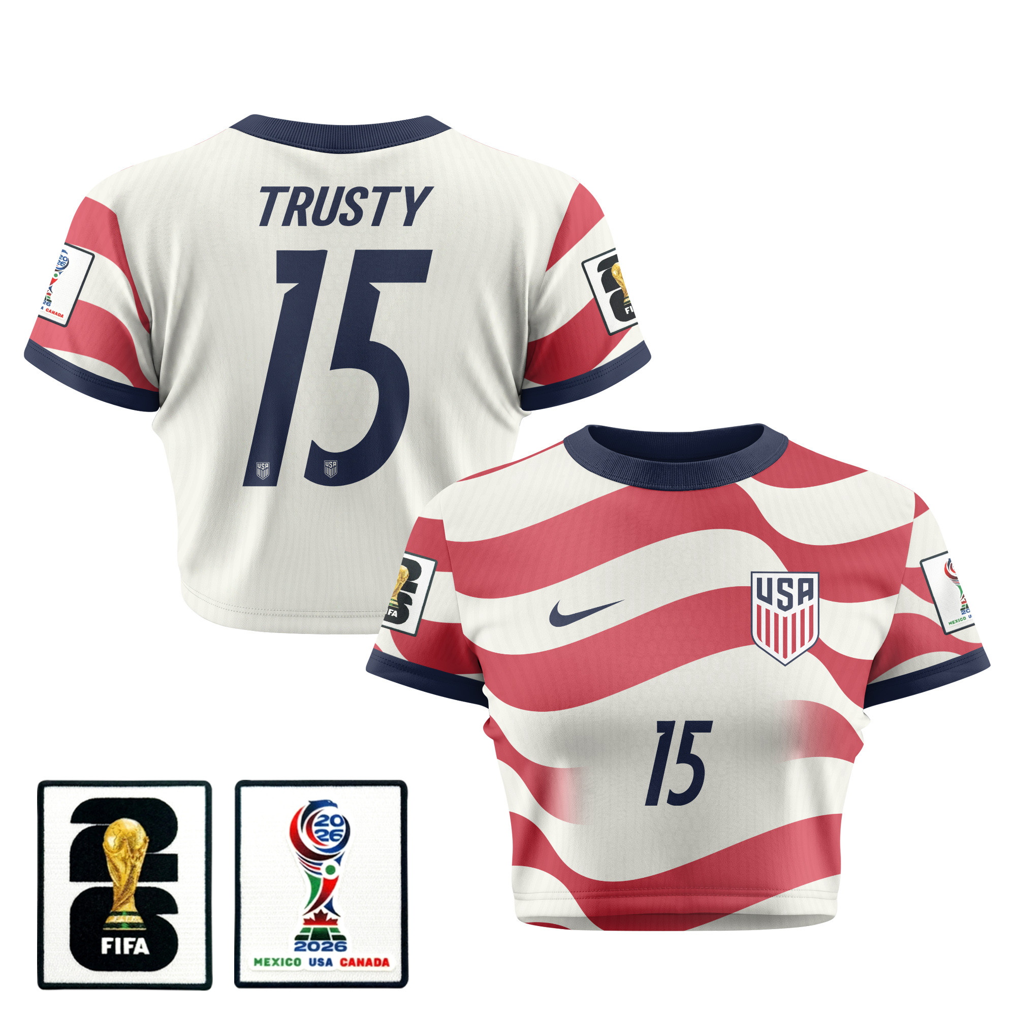 Auston Trusty 15 Women's USMNT 2026 Home All-Over Print Cropped Jersey - Jersey Teams