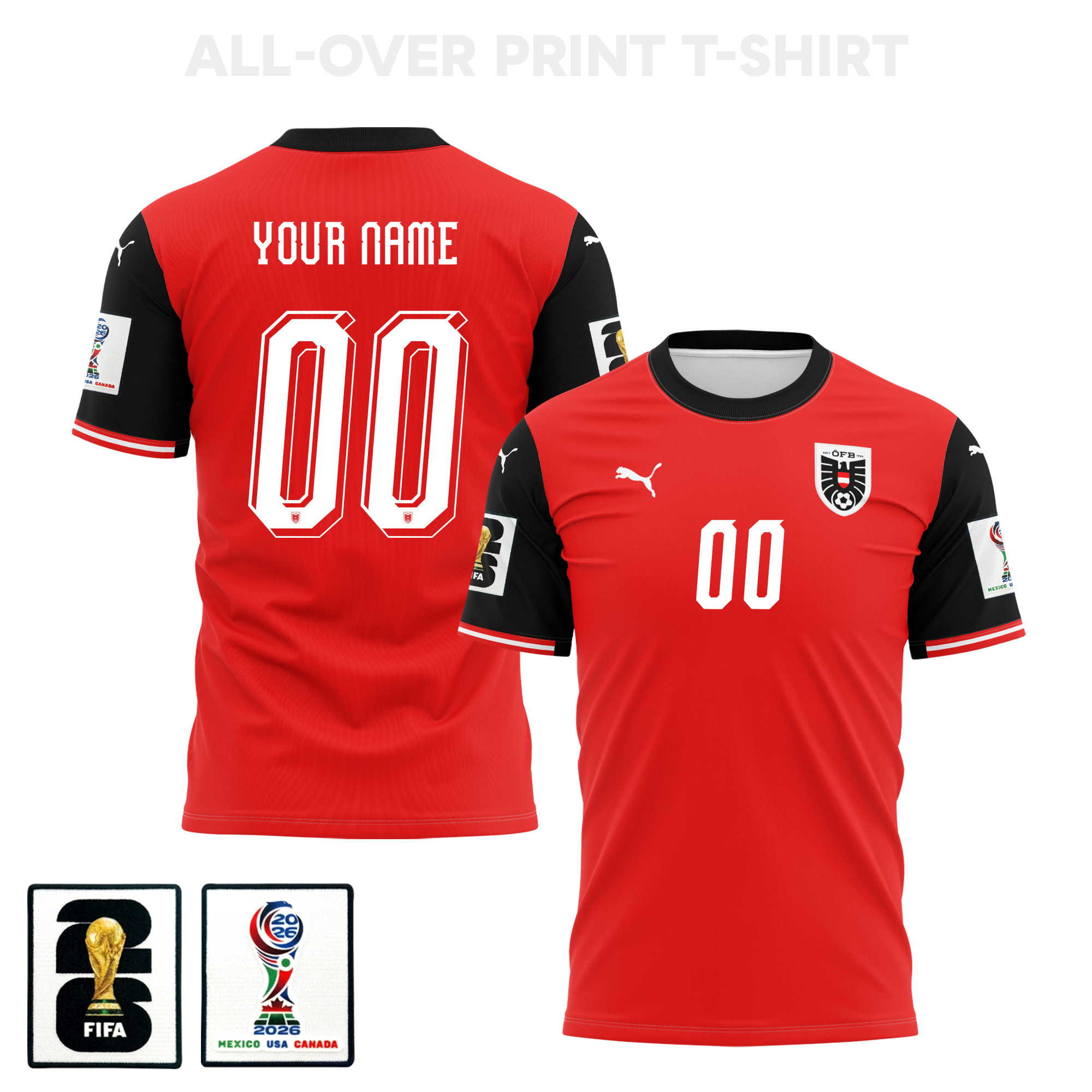 Austria 2026 Home 3D T-Shirt Fully Printed – Personalized – Unisex, Red – Jersey Teams