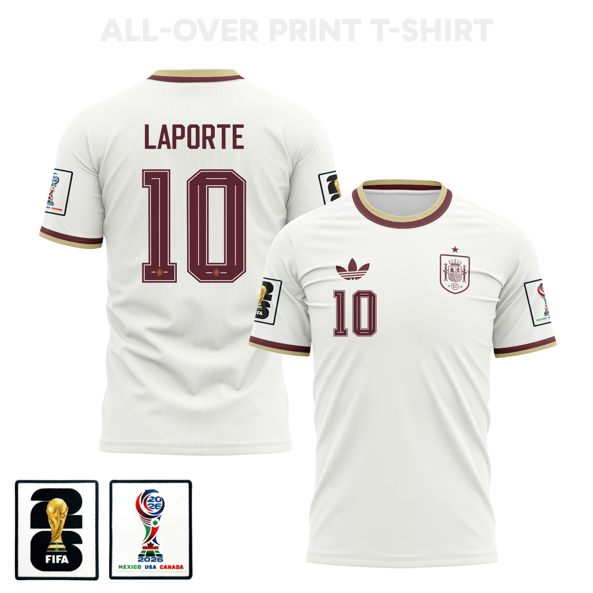 Aymeric Laporte 10 Spain 2026 Away 3D T-Shirt Fully Printed – Unisex, White – Jersey Teams