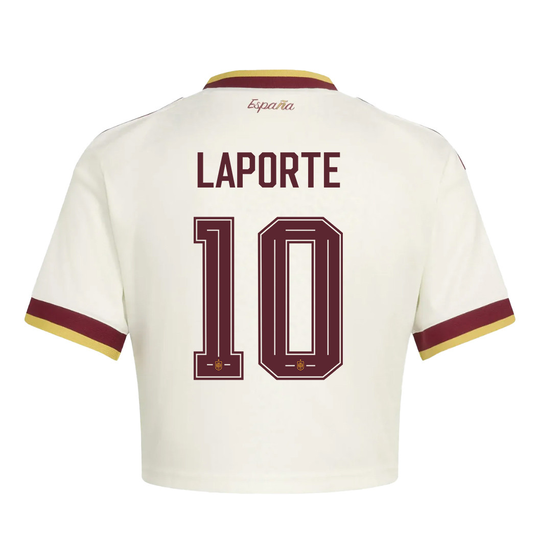 Aymeric Laporte 10 Spain 2026 Away Women’s Cropped Jersey - White - Jersey Teams