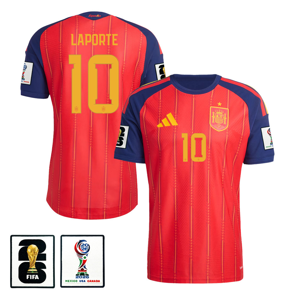 Aymeric Laporte 10 Spain National Team 2026 x World Cup Patch Home Jersey - Red, Men - Jersey Teams
