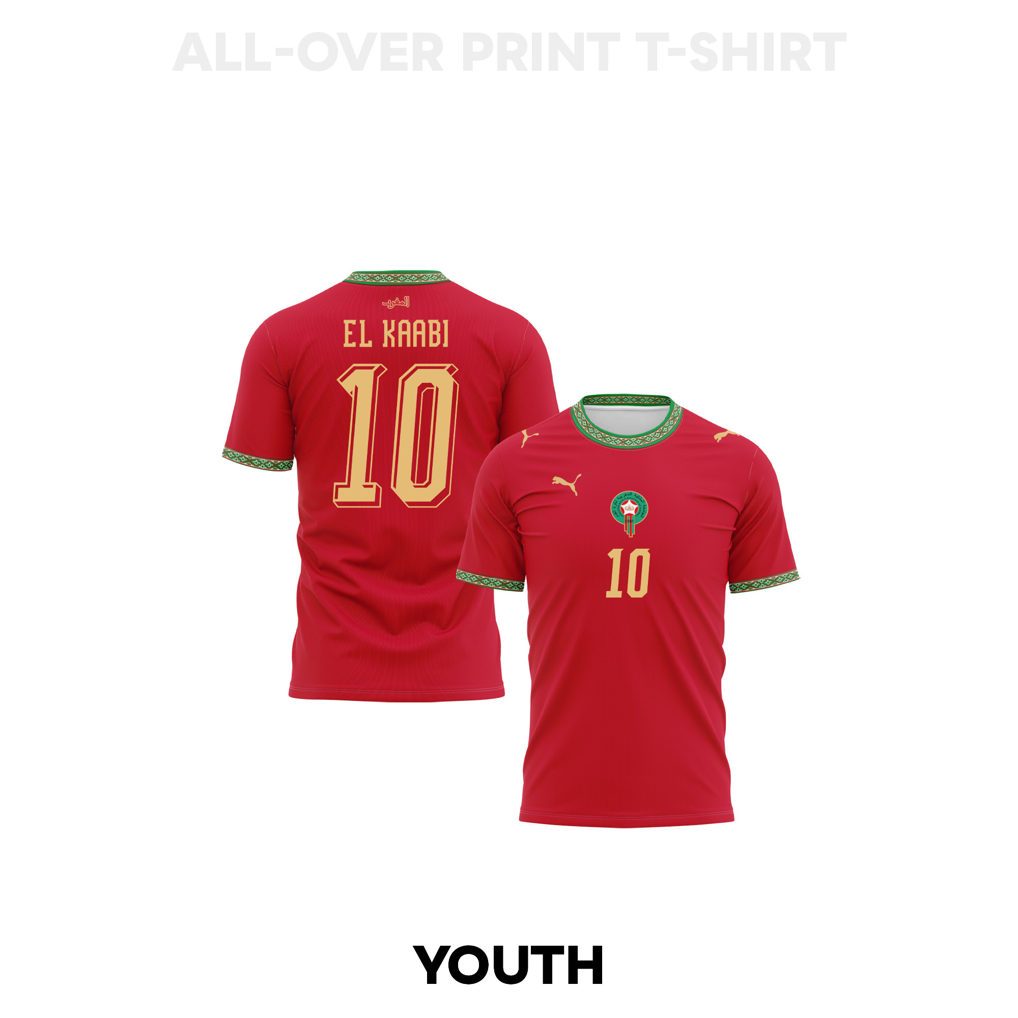 Ayoub El Kaabi 10 Youth Morocco 2026 Home 3D T-shirt Fully Printed – Red - Jersey Teams