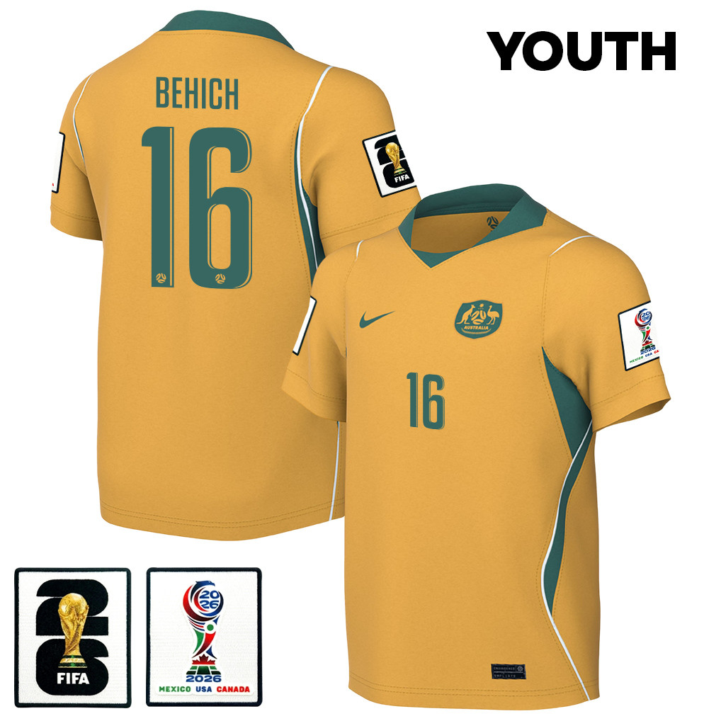 Aziz Behich 16 Youth Australia National Team 2026 Home Jersey - Yellow - Jersey Teams
