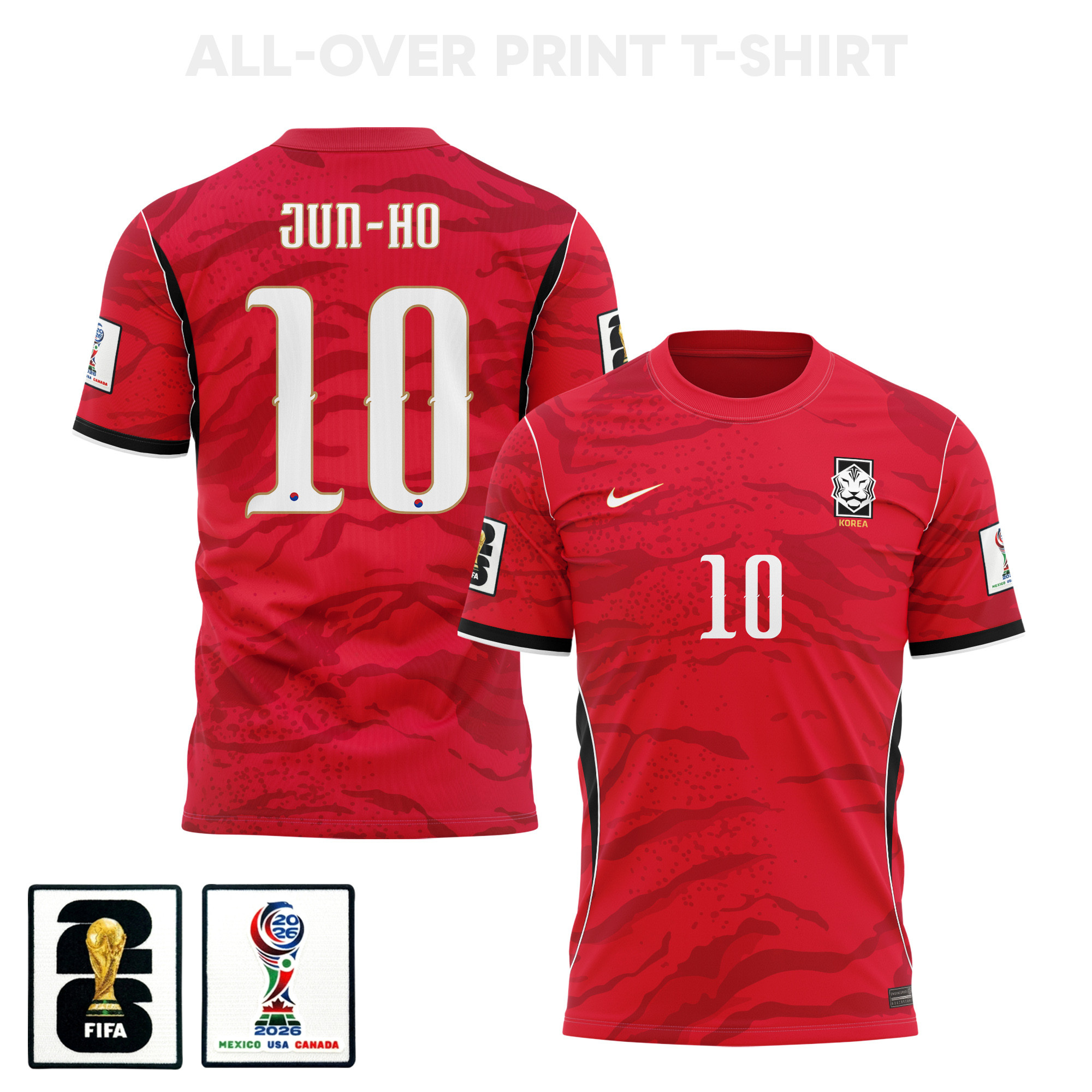 Bae Jun-ho 10 South Korea 2026 Home 3D T-Shirt Fully Printed – Unisex, Red – Jersey Teams