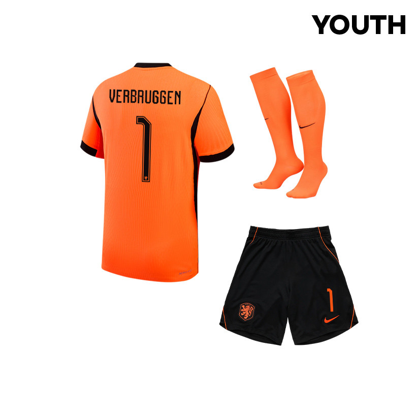 Bart Verbruggen 1 Netherlands 2026 YOUTH Home Kit Set – Orange - Jersey Teams