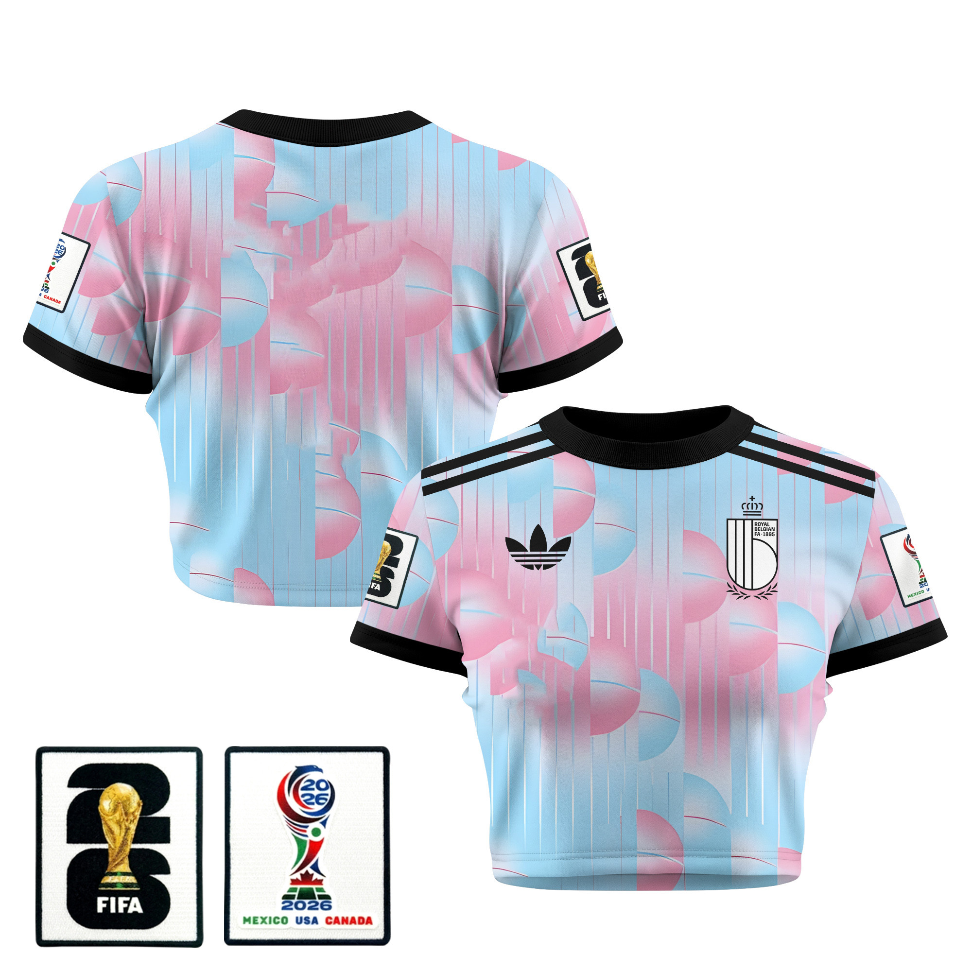 Belgium 2026 Women’s Away All-Over Print Cropped Jersey – Light Blue – Jersey Teams