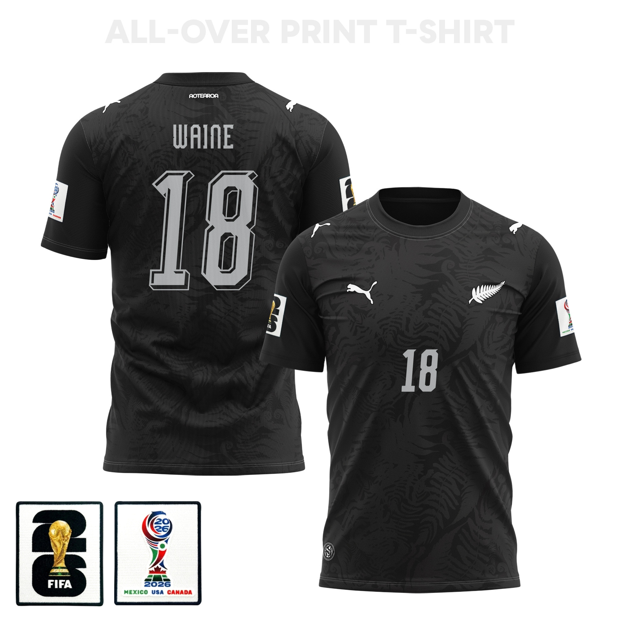 Ben Waine 18 New Zealand 2026 Home 3D T-Shirt Fully Printed – Unisex, Black – Jersey Teams