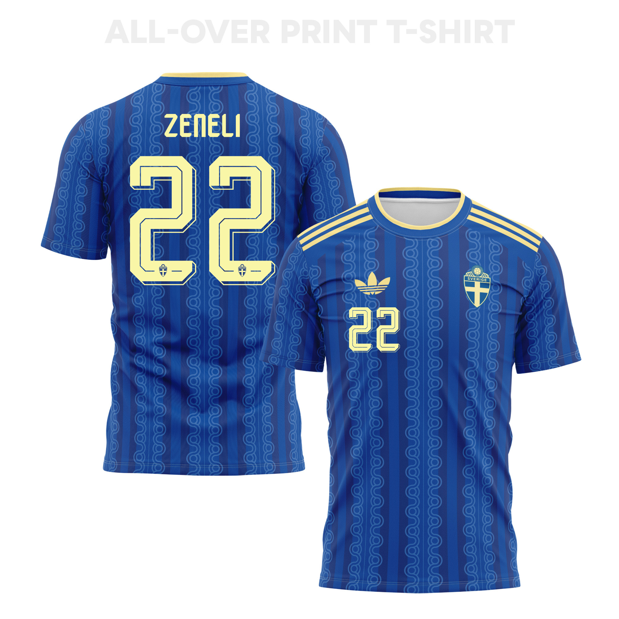 Besfort Zeneli 22 Sweden 2026 Away 3D T-Shirt Fully Printed – Unisex, Blue - Jersey Teams