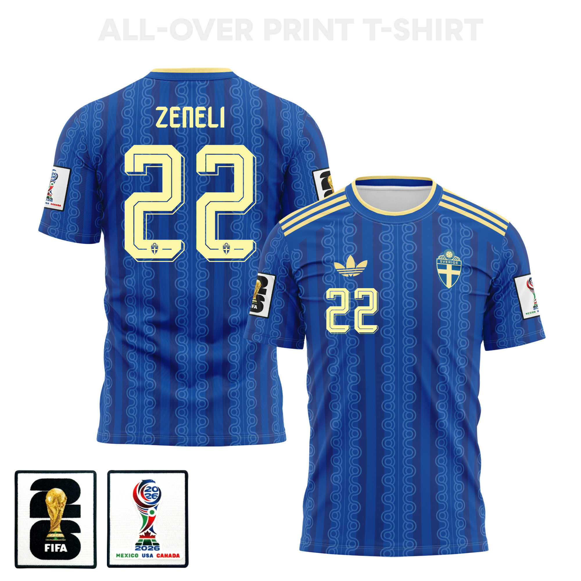 Besfort Zeneli 22 Sweden 2026 Away 3D T-Shirt Fully Printed – Unisex, Blue – Jersey Teams