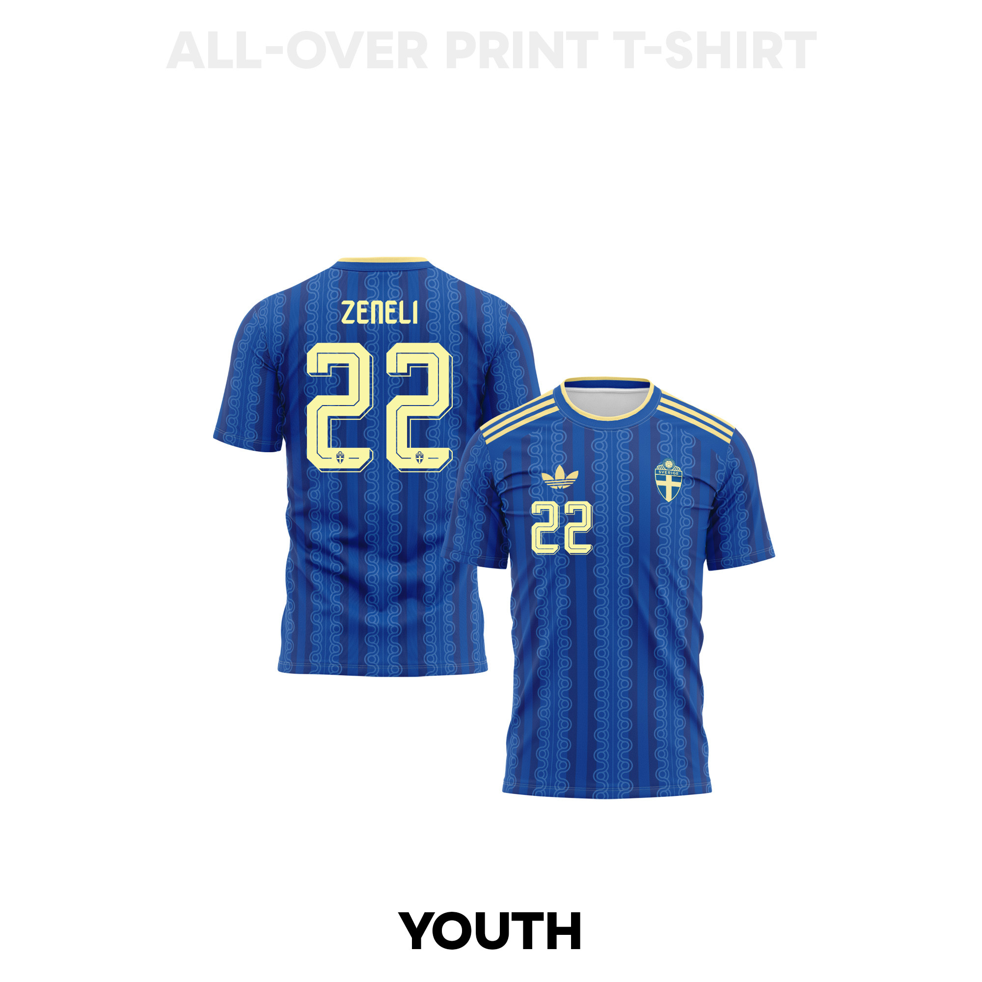 Besfort Zeneli 22 Youth Sweden 2026 Away 3D T-shirt Fully Printed – Blue - Jersey Teams