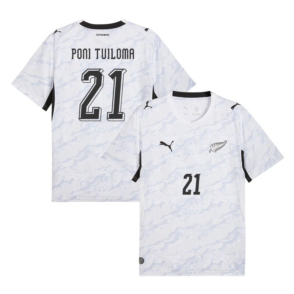 Bill Poni Tuiloma 21 New Zealand National Team 2026 Away Jersey - White, Men - Jersey Teams