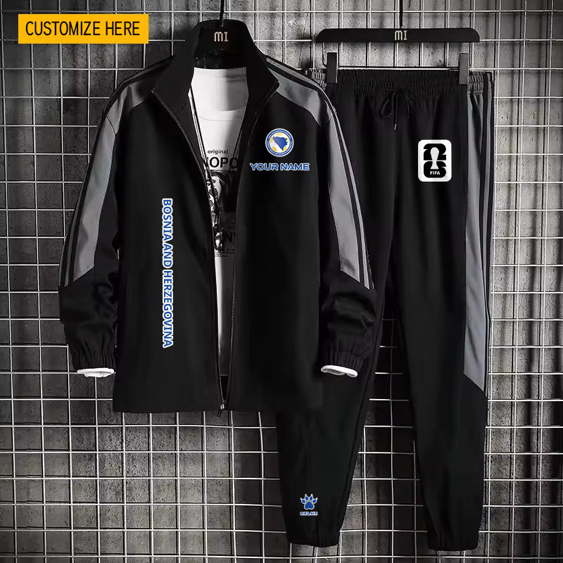Bosnia and Herzegovina World Cup 2026 Sportswear Set – Jacket & Pants – Customized Name, Black – Jersey Teams