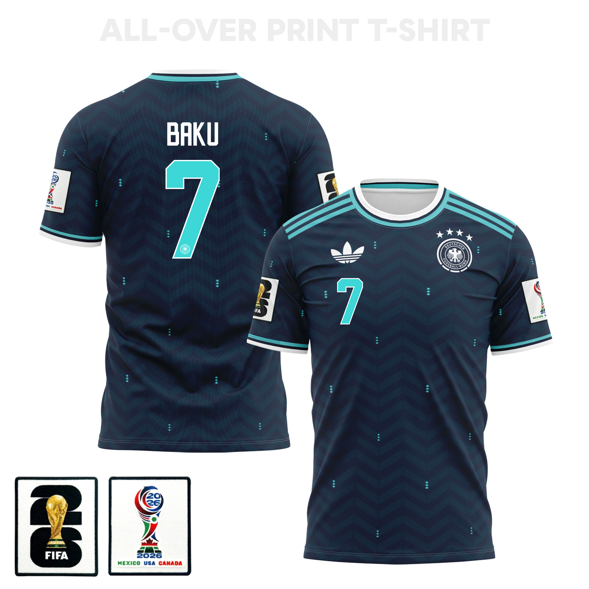 Bote Baku 7 Germany 2026 Away 3D T-Shirt Fully Printed – Unisex, Navy - Jersey Teams