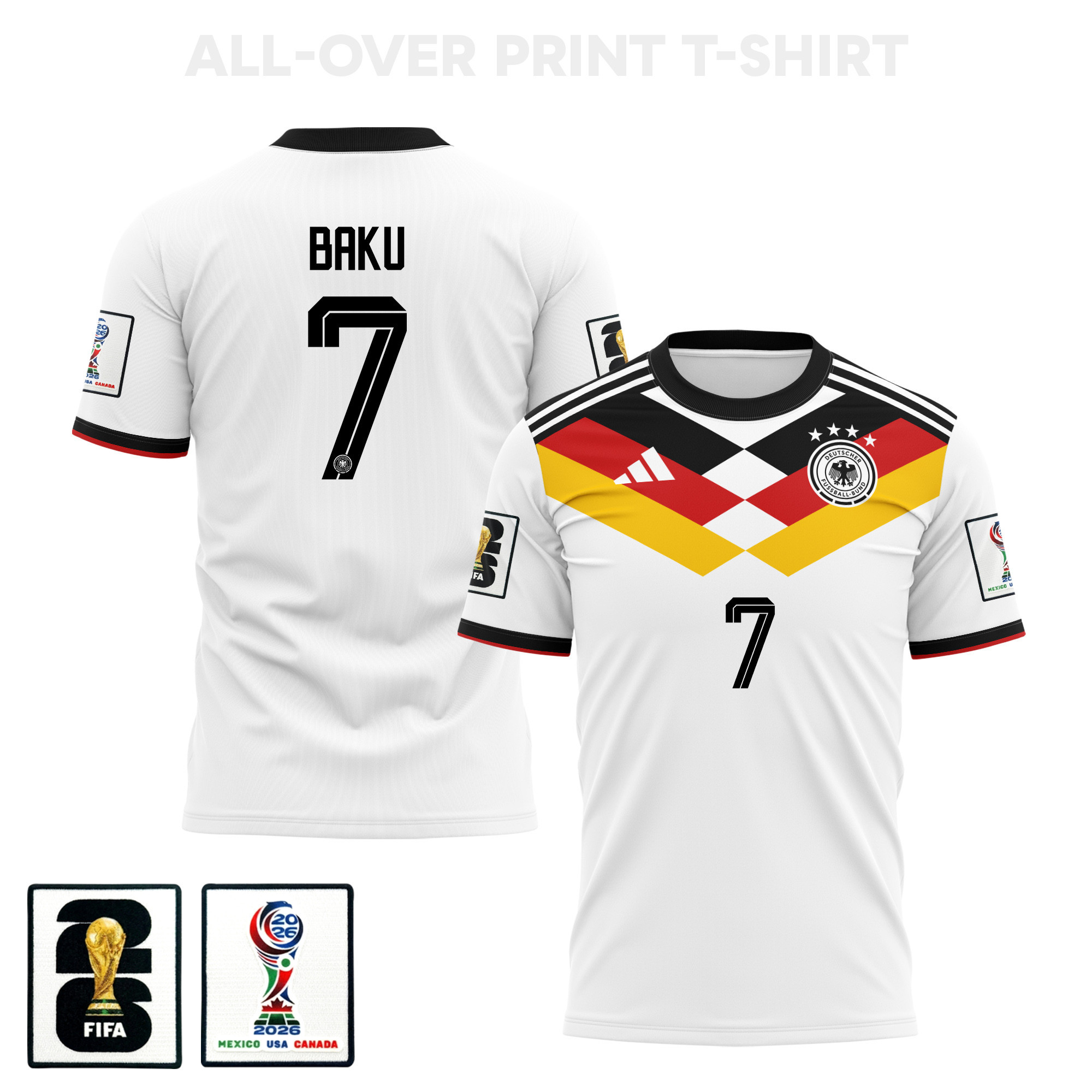 Bote Baku 7 Germany 2026 Home 3D T-Shirt Fully Printed – Unisex, White - Jersey Teams